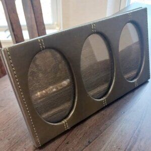 Thomas O'brien Tri-Oval Leather Stitched Photo Frame